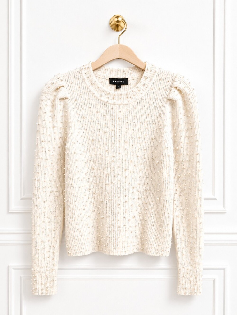 EXPRESS Pearl Embellished Sweater | Riveted Faux Pearls | Mock Neck | Size S|P - Picture 6 of 9